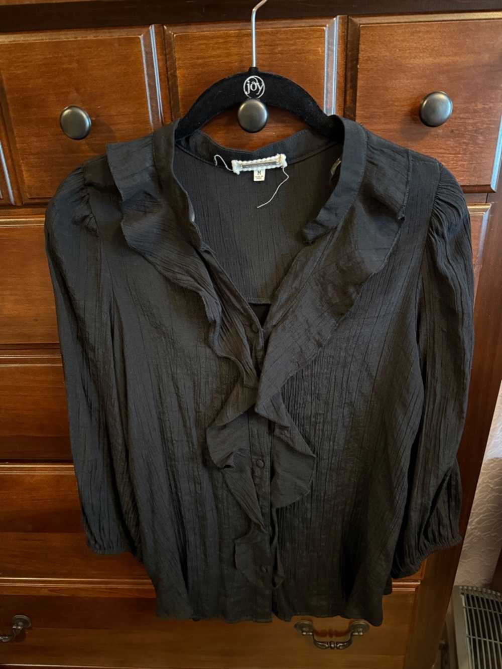 Women’s Black Ruffle Button-Front Blouse